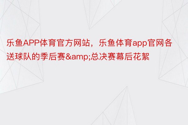 乐鱼APP体育官方网站，乐鱼体育app官网各送球队的季后赛&总决赛幕后花絮